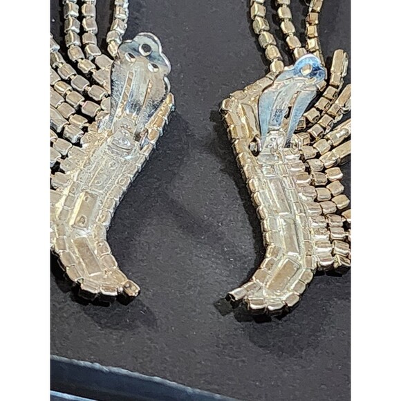 Vintage Rhinestone Dangling Baguette Clip On Earrings Long Ear Climbers Clear 4" - Picture 12 of 12